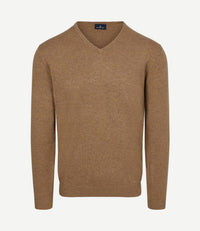 Pullover v-hals merinowol praline