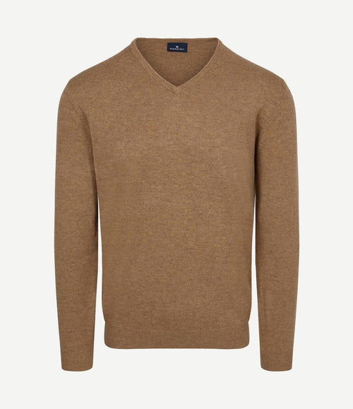Pullover v-hals merinowol praline