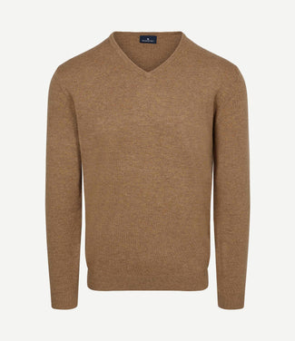 Pullover v-hals merinowol praline
