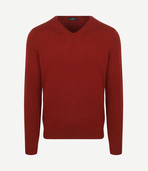 Pullover v-hals merinowol rood