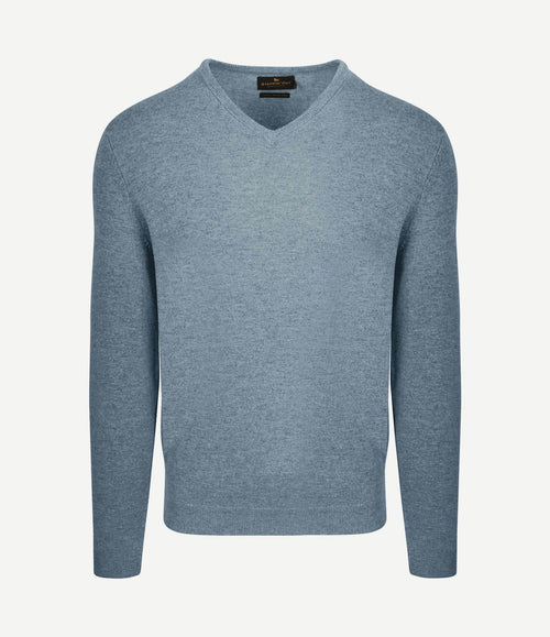 Pullover v-hals merinowol sky blue