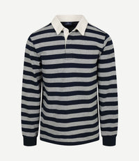 Rugby polo streep donkerblauw grijs