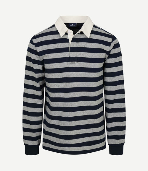 Rugby polo streep donkerblauw grijs