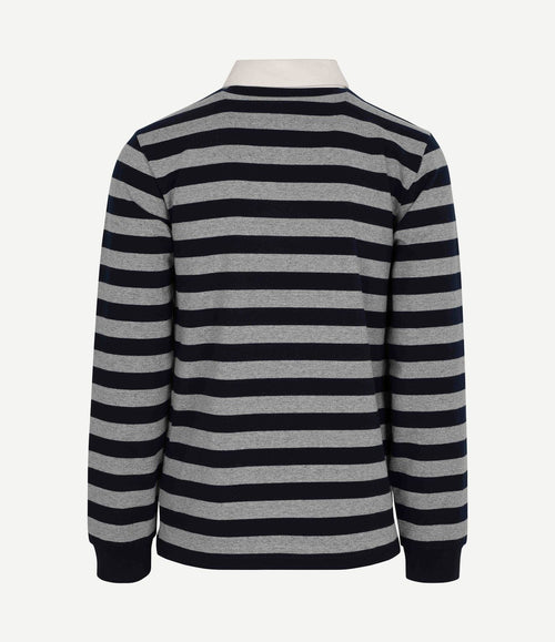 Rugby polo streep donkerblauw grijs
