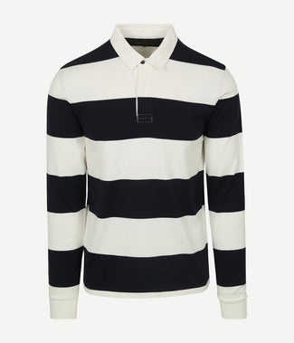 Rugby polo streep donkerblauw wit