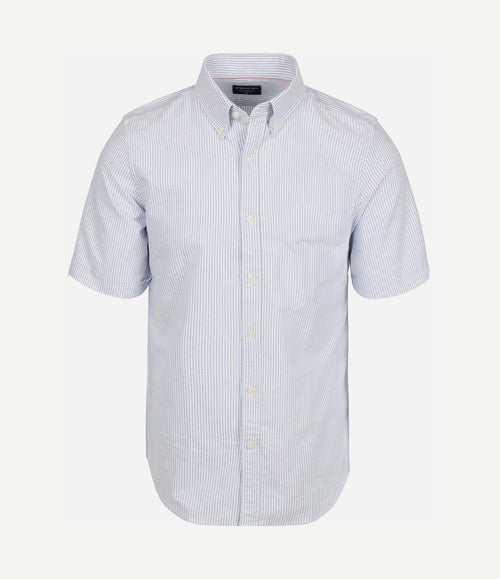 Short sleeve overhemd Oxford yale streep lichtblauw
