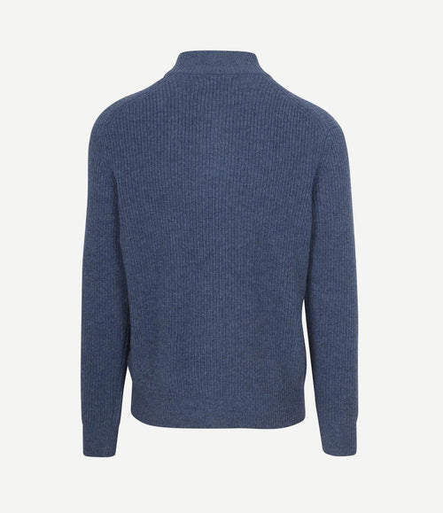 halve rits trui lamswol mid blauw