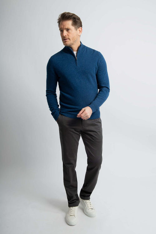 halve rits trui merinowol marine blauw