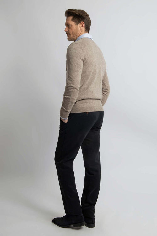 Pullover v-hals merinowol lichtbruin