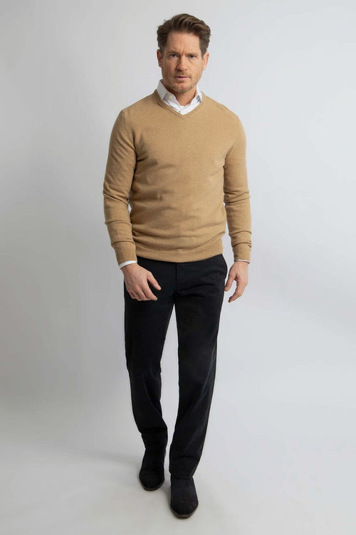 Pullover v-hals merinowol beige