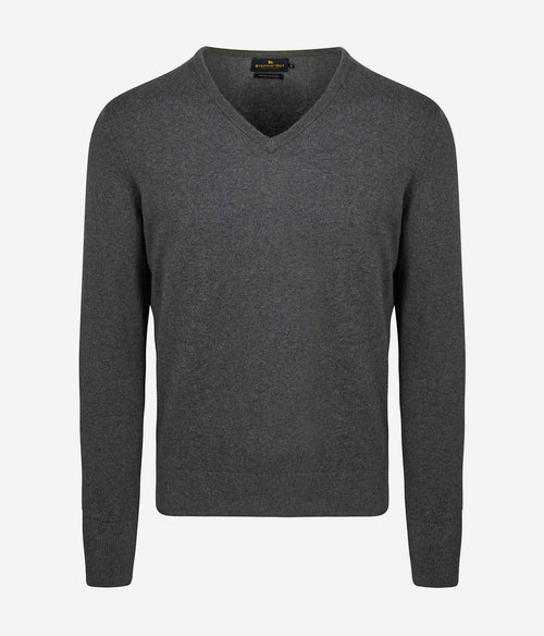 Steppin' Out trui cotton cashmere v-hals antraciet melange | Regular-fit