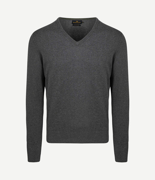 Trui cotton cashmere v-hals antraciet melange