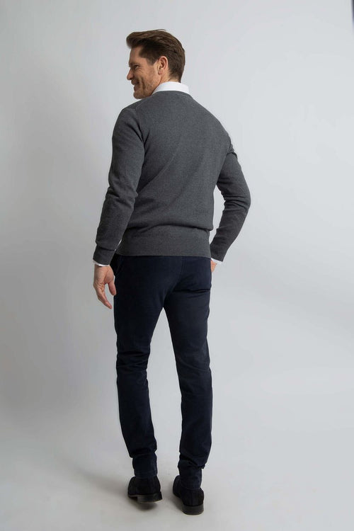 Trui cotton cashmere v-hals antraciet melange