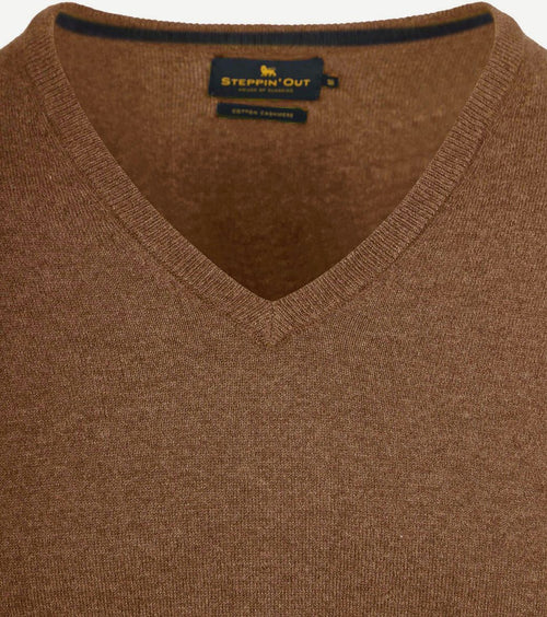 Steppin' Out trui cotton cashmere v-hals camel | Regular-fit