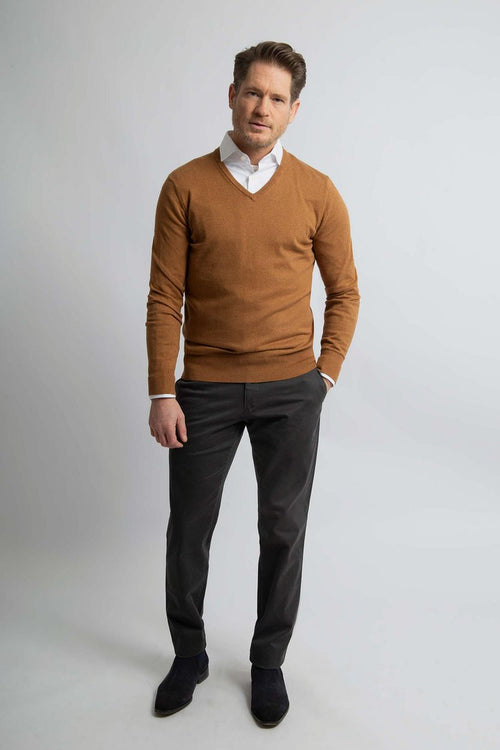 Steppin' Out trui cotton cashmere v-hals camel | Regular-fit