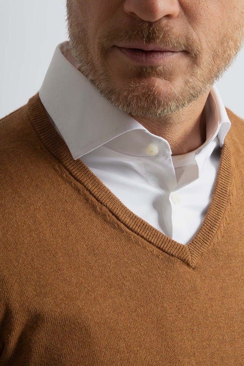 Trui cotton cashmere v-hals camel