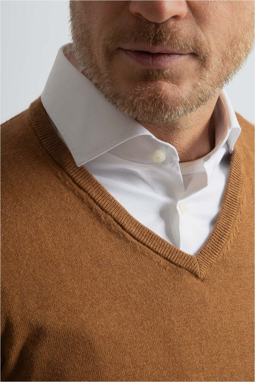 Steppin' Out trui cotton cashmere v-hals camel | Regular-fit