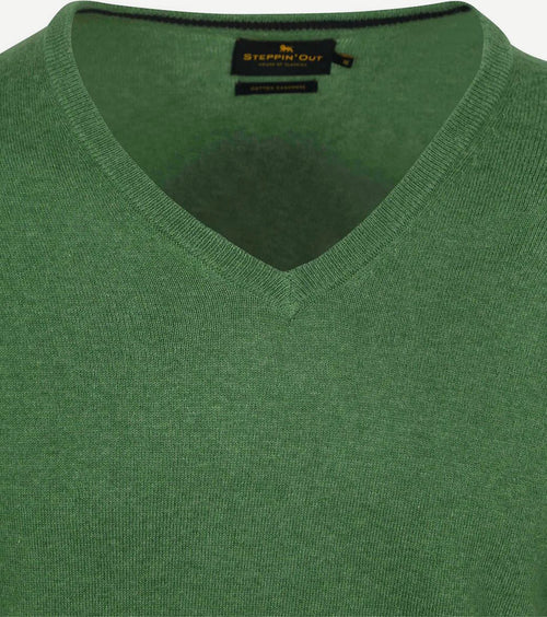 Steppin' Out trui cotton cashmere v-hals groen | Regular-fit