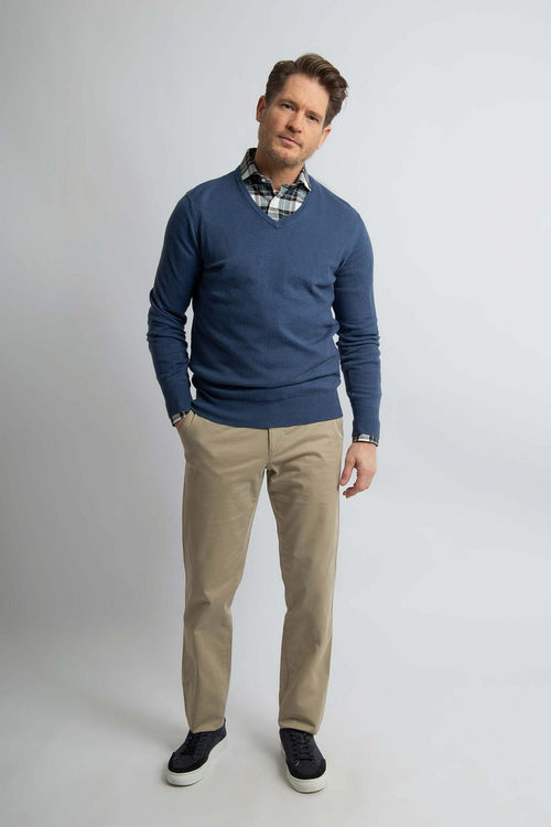 Steppin' Out trui cotton cashmere v-hals indigo blauw | Regular-fit
