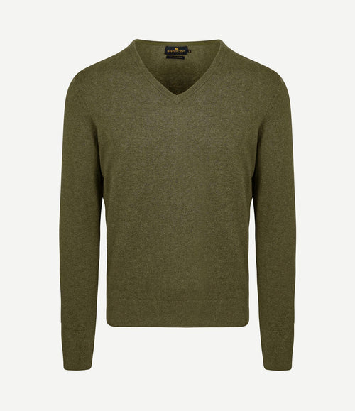 Trui cotton cashmere v-hals olijfgroen
