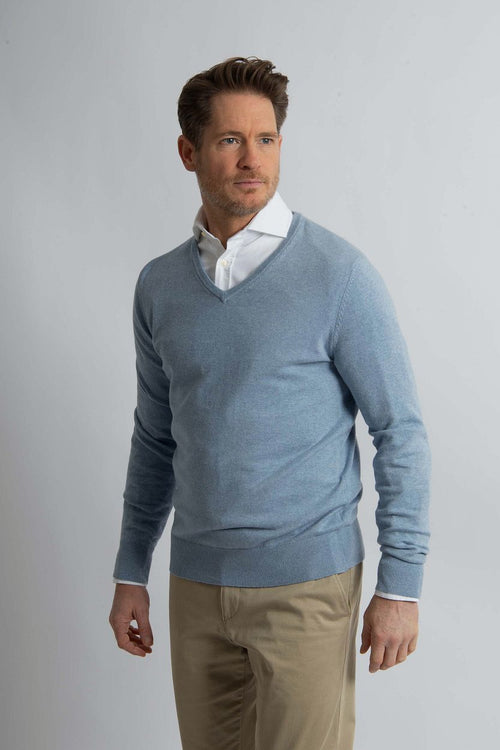 Steppin' Out trui cotton cashmere v-hals sky blue | Regular-fit