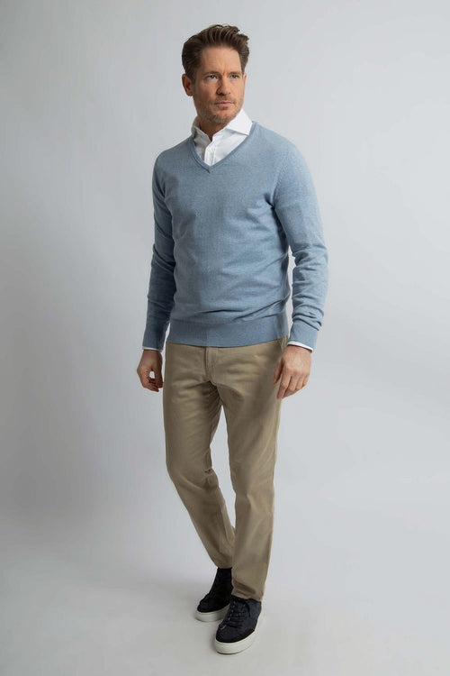 Steppin' Out trui cotton cashmere v-hals sky blue | Regular-fit