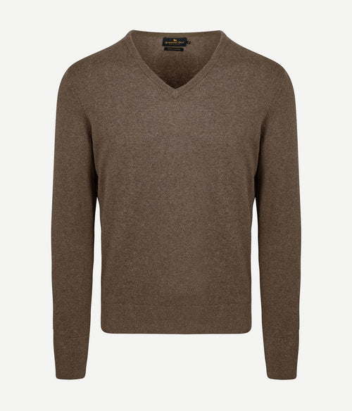 Steppin' Out trui cotton cashmere v-hals taupe melange | Regular-fit