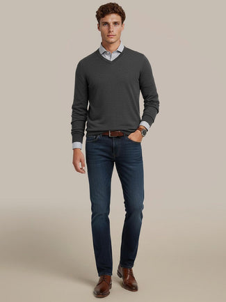 Steppin' Out trui v-hals lamswol antraciet | Regular-fit