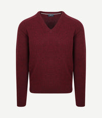Trui v-hals lamswol bordeaux