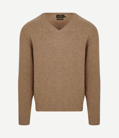 Trui v-hals lamswol camel