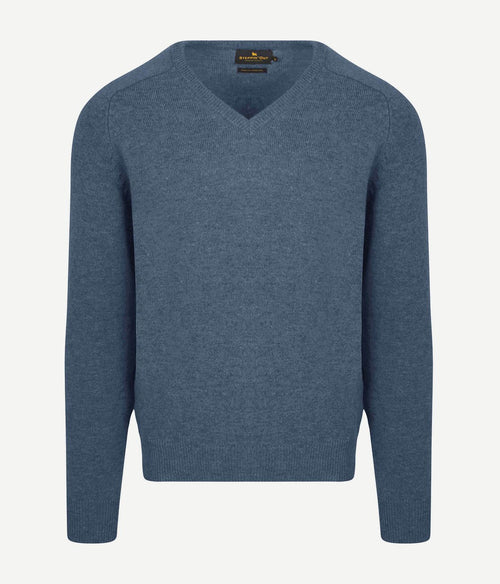 Steppin' Out trui v-hals lamswol mid blauw | Regular-fit
