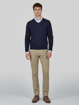 Steppin' Out trui v-hals lamswol donkerblauw | Regular-fit Steppin' Out trui v-hals lamswol donkerblauw | Regular-fit