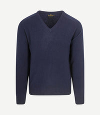 Trui v-hals lamswol donkerblauw