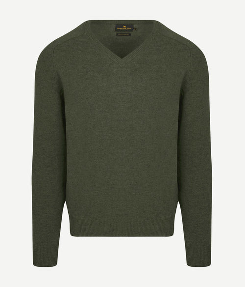 Steppin' Out trui v-hals lamswol olijfgroen | Regular-fit
