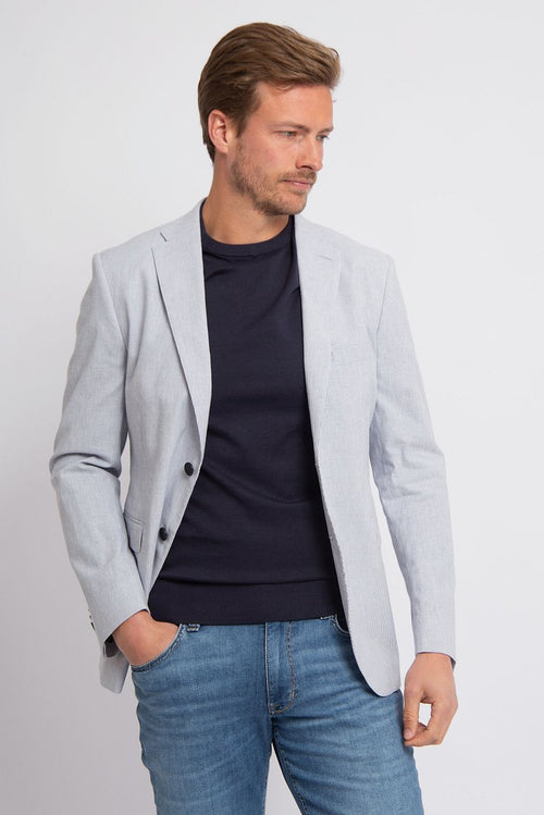 Suitable blazer linnen streep lichtblauw | Slim-fit
