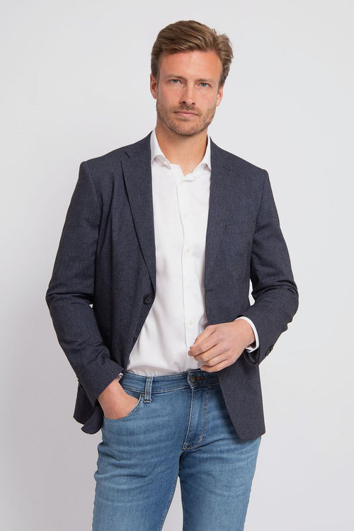 Suitable blazer linnen streep donkerblauw | Slim-fit