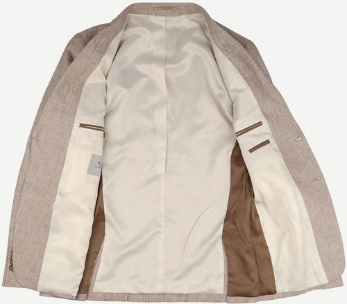Suitable blazer pepita linnen beige | Slim-fit