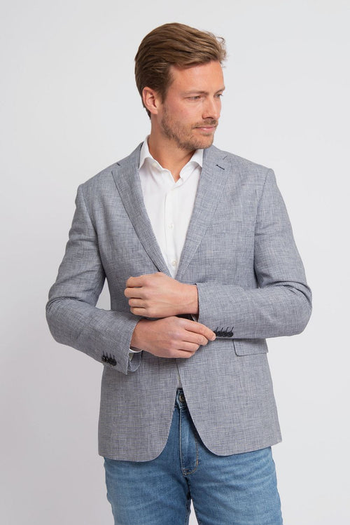 Suitable blazer pepita linnen blauw | Slim-fit