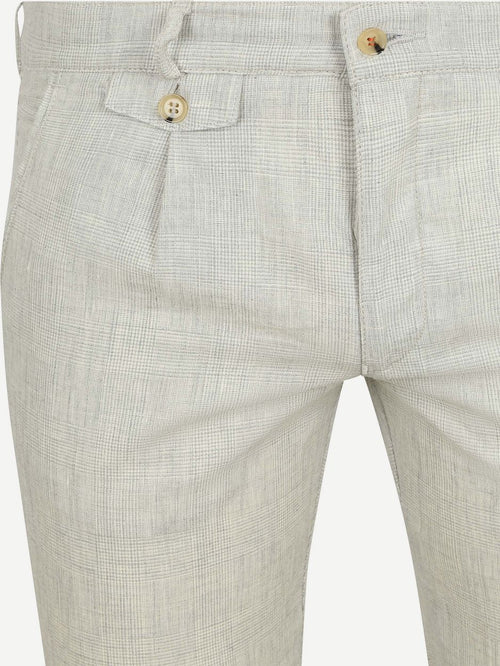 Chino Pico pleat cotton linen glencheck lichtgrijs