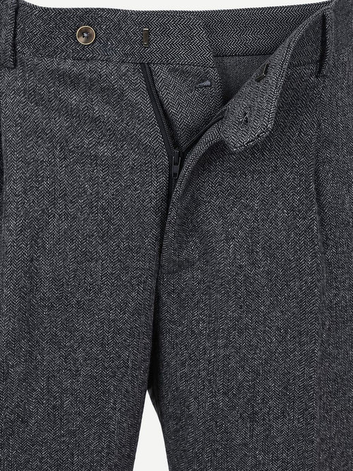 Broek straight pleat herringbone donkerblauw
