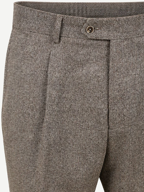 Broek straight pleat herringbone beige