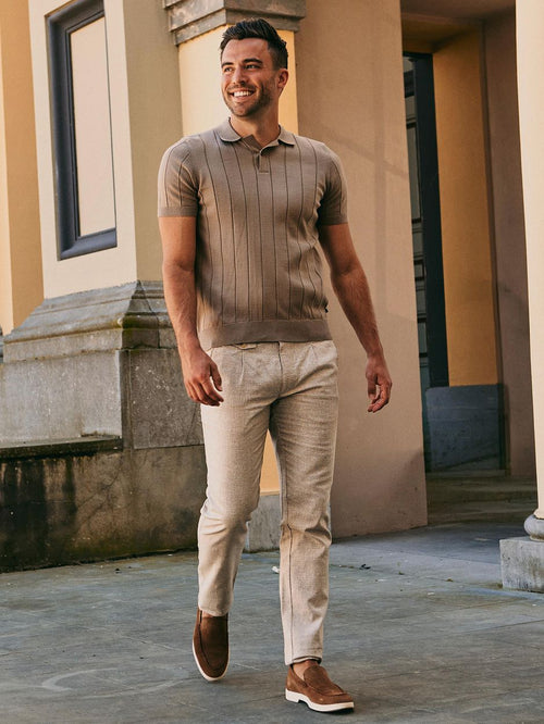 Chino Pico pleat cotton linen pepita beige