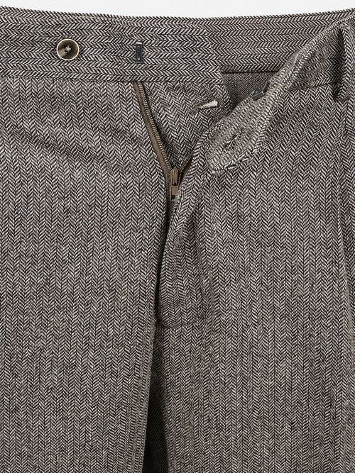 Broek straight pleat herringbone beige