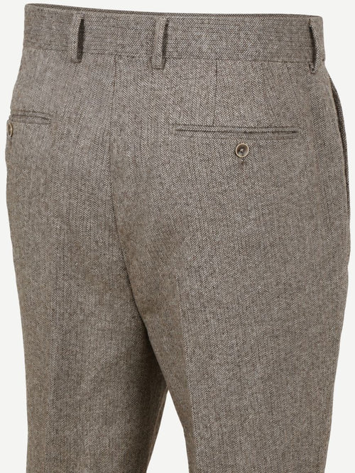 Broek straight pleat herringbone beige