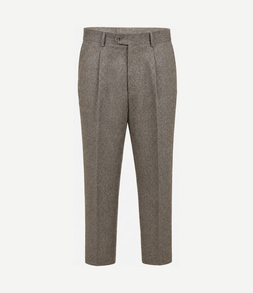 Broek straight pleat herringbone beige