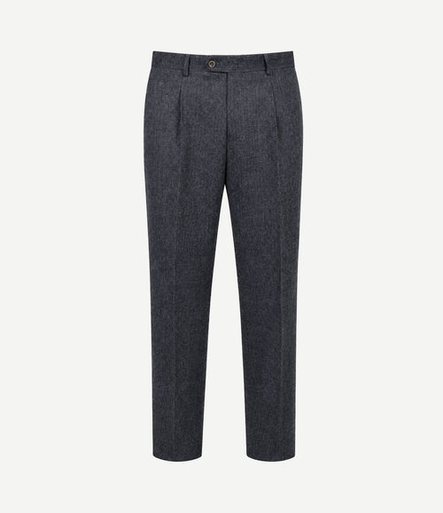 Broek straight pleat herringbone donkerblauw