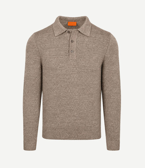 Button longue melange poloshirt beige