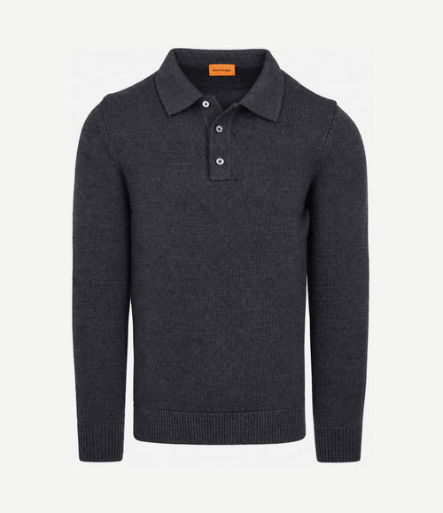 Button longue melange poloshirt donkerblauw