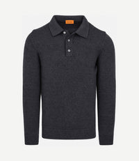 Button longue melange poloshirt donkerblauw