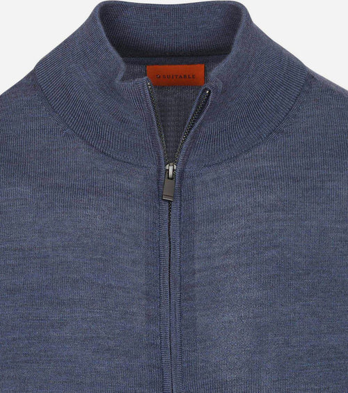 Suitable cardigan merino denim blauw | Slim-fit